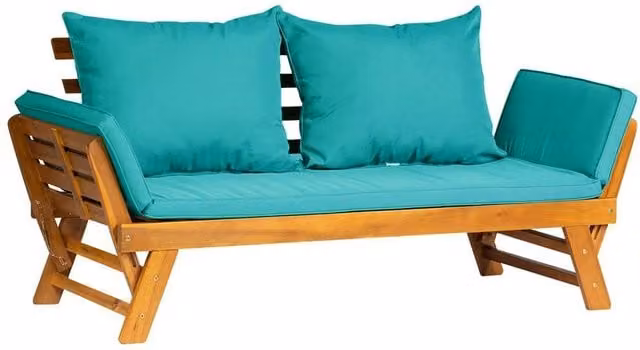 FORGEVIO Turquoise Acacia Wood Folding Garden Sofa Bed Daybed with Armrests – 1
