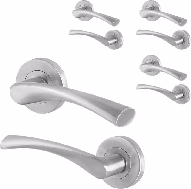 AFIT Satin Nickel Internal Lever Door Handles with Rose, Silver, 4 Pairs