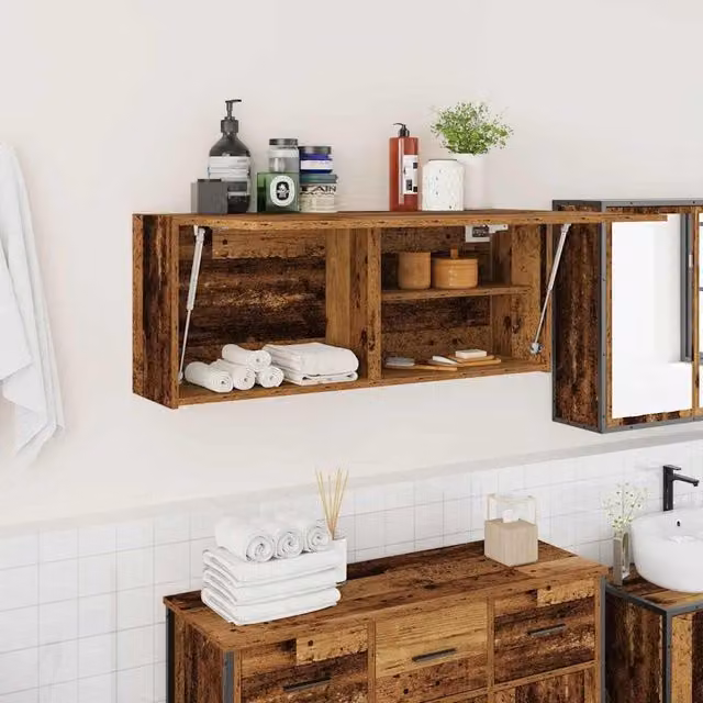 Berkfield Home Bathroom Wall Cabinet in Old Wood Brown, W/D/H: 100 x 25 x 40 cm