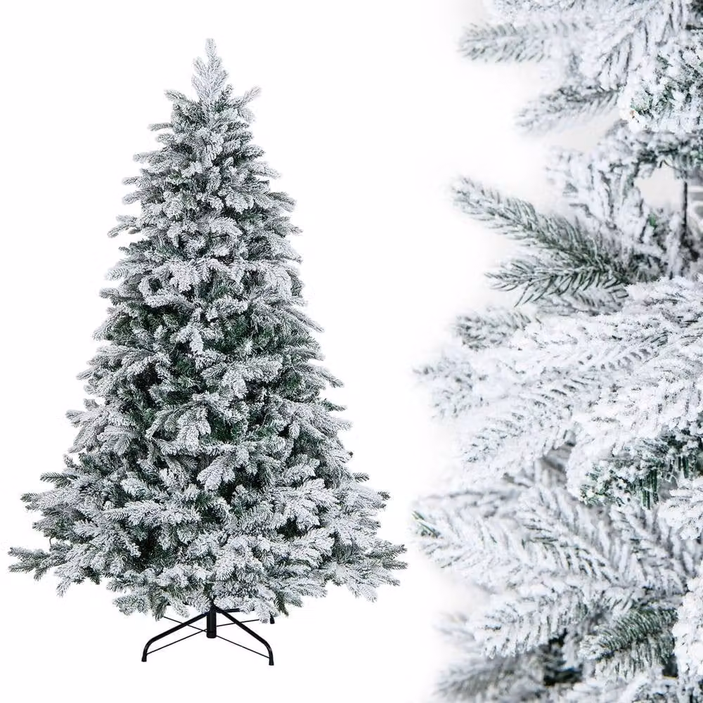 Gymax 6 FT Pre-Lit Flocked Christmas Tree in Green with 1415 Branch Tips and 260 Lights – 2