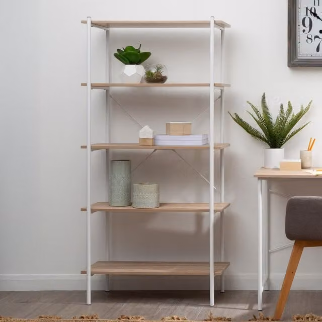 Orsina Five Tier Oak Storage Shelf Unit in Brown, W/D/H: 80 x 40 x 162 cm