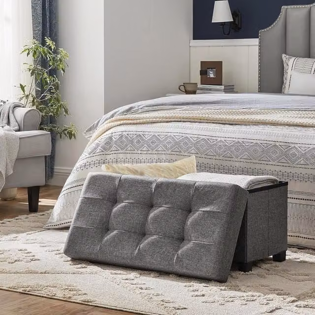 The Bazaarist Foldable Storage Ottoman Bench with Hidden Compartment in Dark Grey