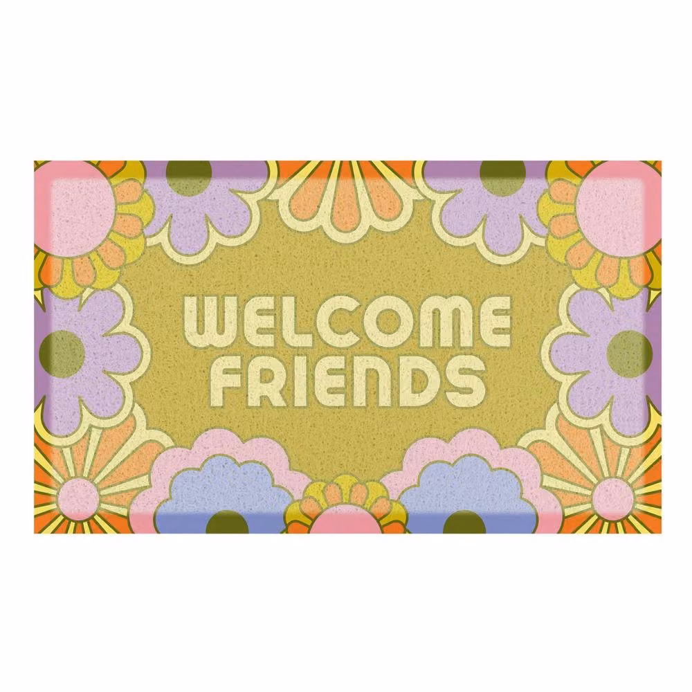 Artsy Mats Elizabeth Olwen Welcome Friends Indoor/Outdoor Doormat, Yellow/Multicolour, W: 70 cm, D: 40 cm – 2
