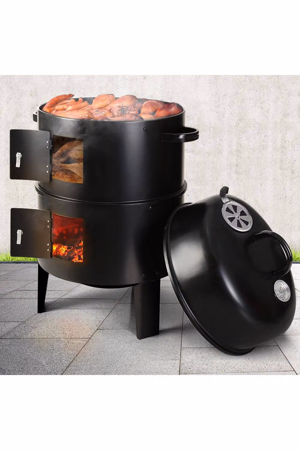 Living and Home Black Vertical Charcoal Kettle Smoker Grill BBQ – 2