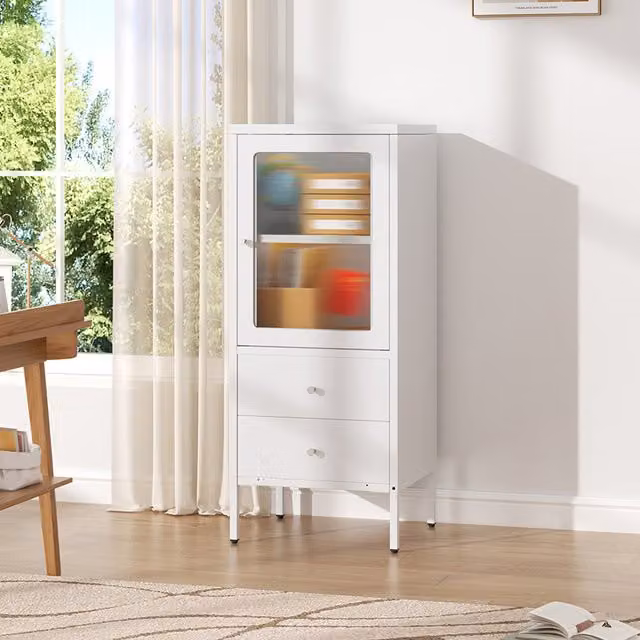 Livingandhome Modern Filing Cabinet with Adjustable Shelves in White and Silver