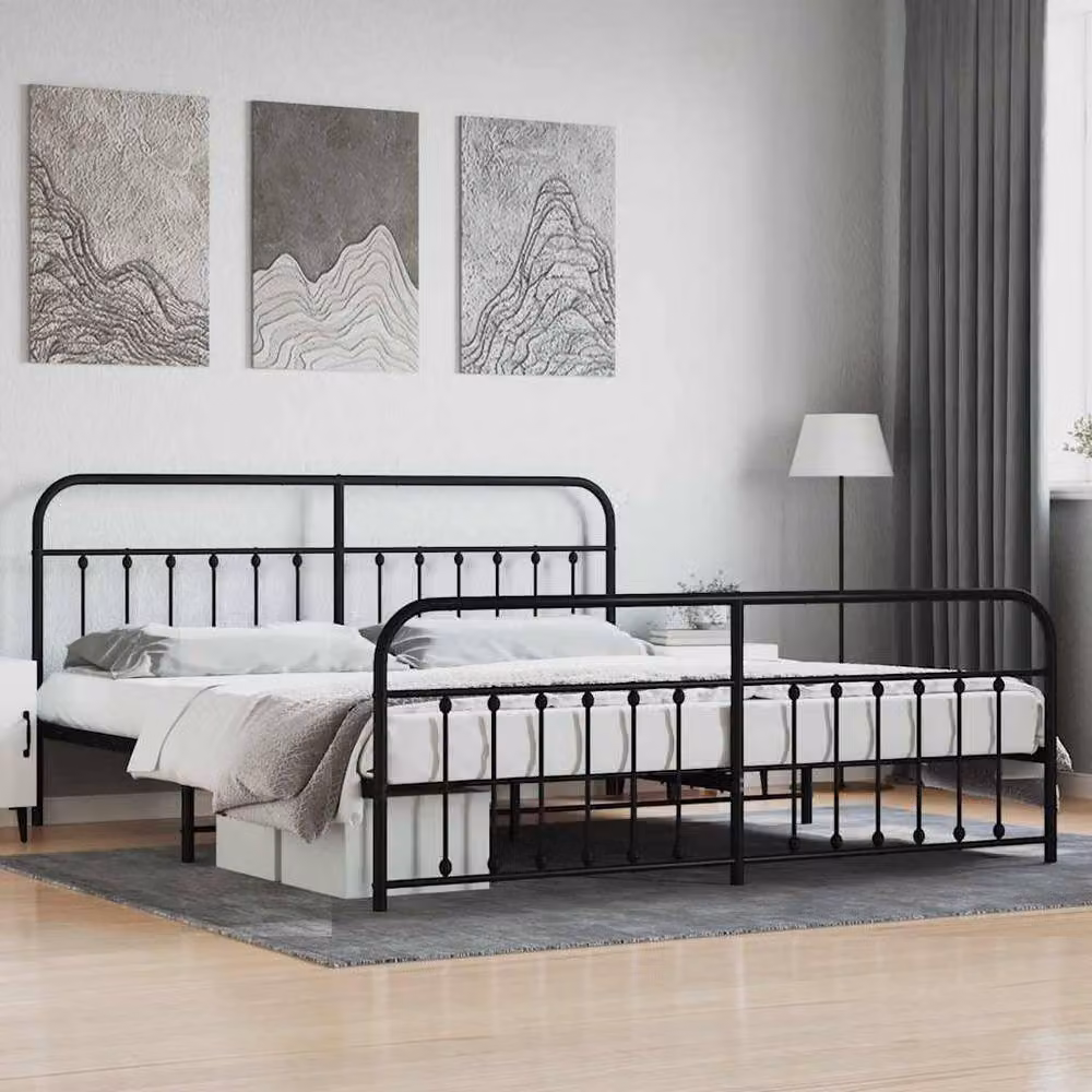 Berkfield Home Metal Bed Frame with Headboard and Footboard in Black, 200 x 200 cm – 2