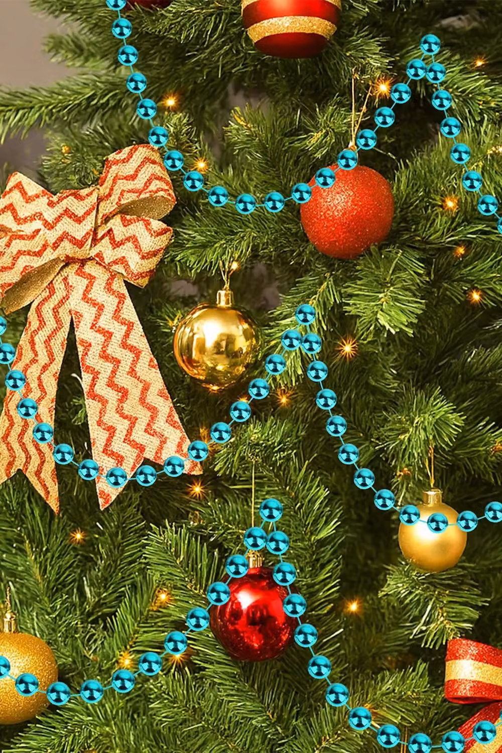 Neel Blue 9m Metallic Christmas Bead Chain, 7.5mm Shiny Turquoise Pearl Garland – 6