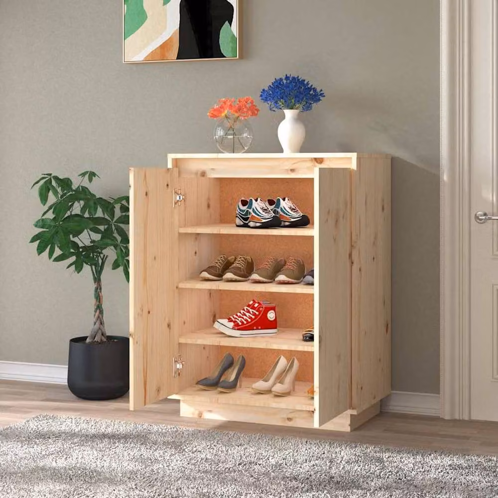 Berkfield Home Solid Wood Pine Shoe Cabinet in Beige, W/D/H: 60 x 35 x 80 cm – 2