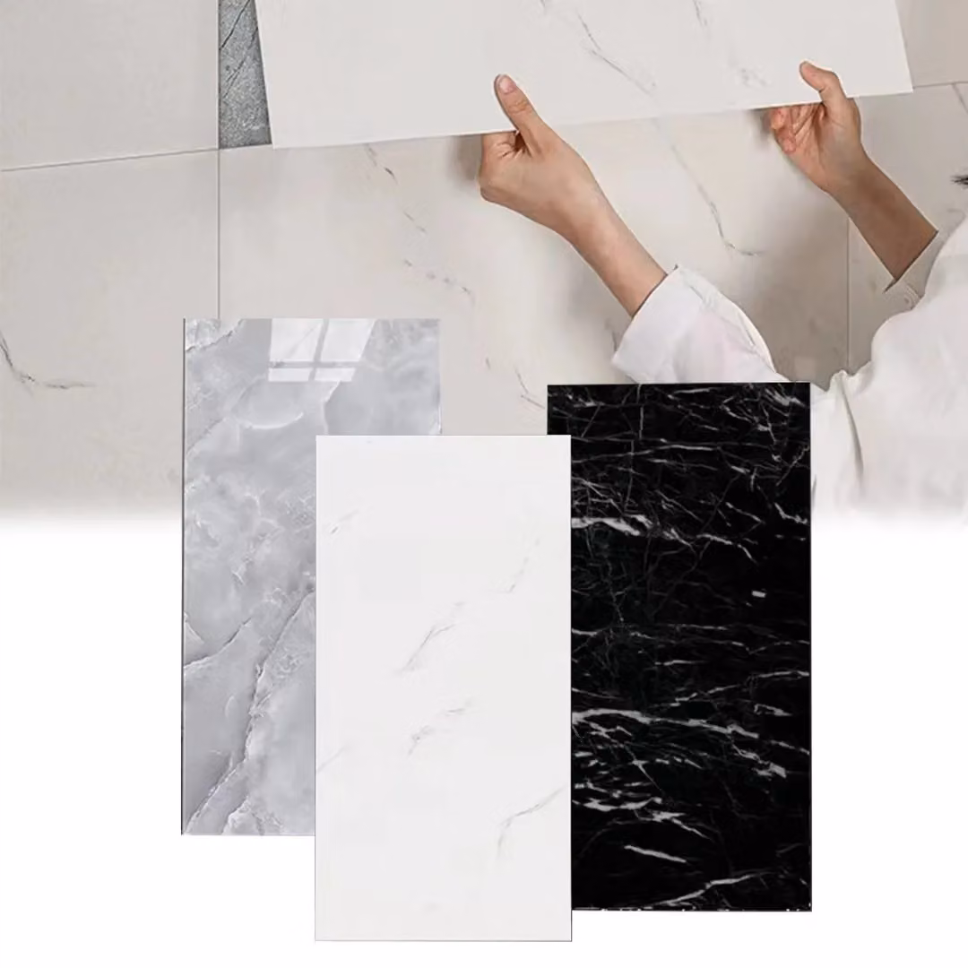 SPETLEK 12-Piece Self-Adhesive Marble-Look Wall Tiles in Black for Kitchen and Bathroom Decor – 3