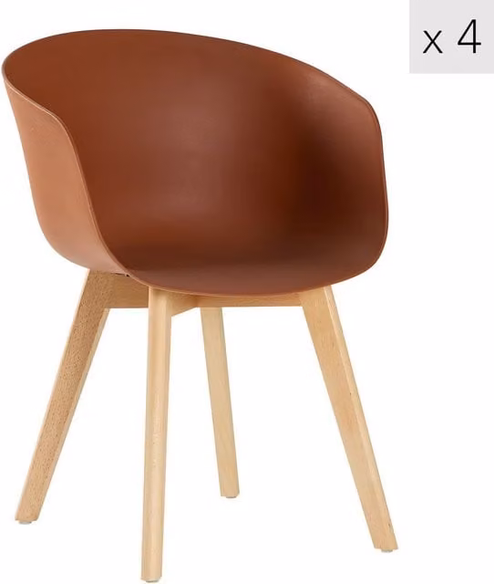 Nordlys Set of 4 Scandinavian Dining Chairs in Terracotta with Beech Wood Legs