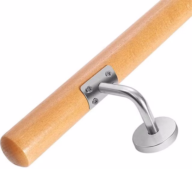 Kelvenix Brown Stainless Steel Round Handrail Stair Grab Rail with 2 Brackets, W/D/H: 100 x 52 x 52 cm