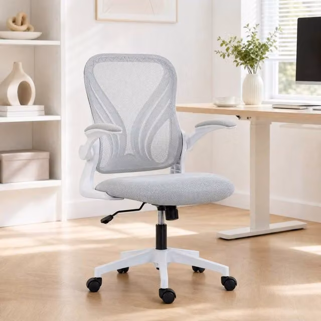 STILVORA Grey Fabric Task Chair with 360 Degree Swivel and Armrests for Home Office