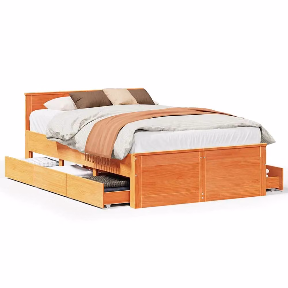 Berkfield Home Solid Pine Bed Frame with Headboard and Drawers, Waxed Brown, W/D/H: 140 x 190 x 75 cm – 3