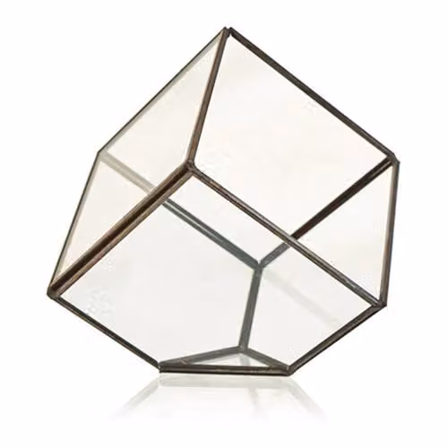 Ancient Wisdom Geometric Glass and Metal Cube Terrarium in Brown – 1