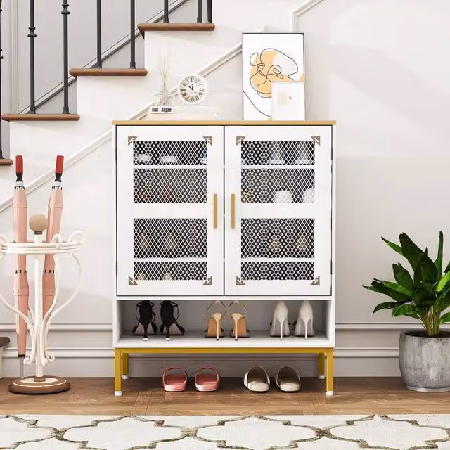 Costway Modern 5-Tier Wooden Shoe Cabinet with Glass Doors in White