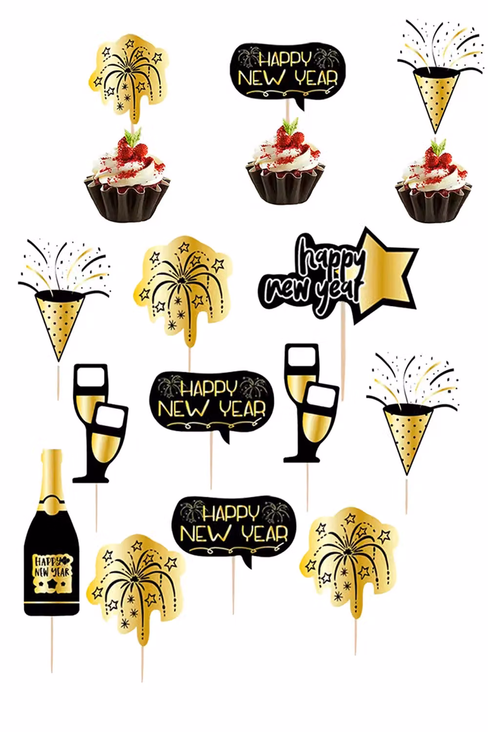 Neel Blue 7 Pcs Cupcake Toppers and Gold Cocktail Sticks – 6