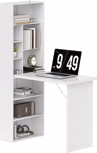 HOMCOM Modern Convertible Computer Desk with Whiteboard and Folding Top in White