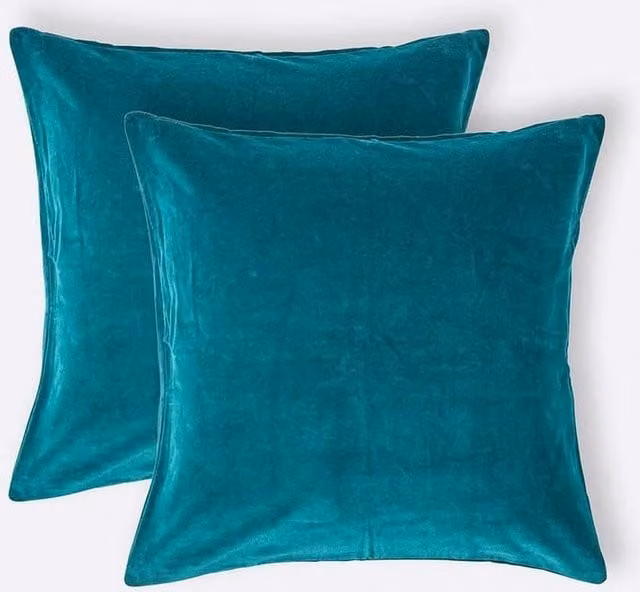 Homescapes Set of 2 Emerald Green Cotton Velvet Square Cushion Covers, W/D/H: 40 x 40 x 40 cm – 1