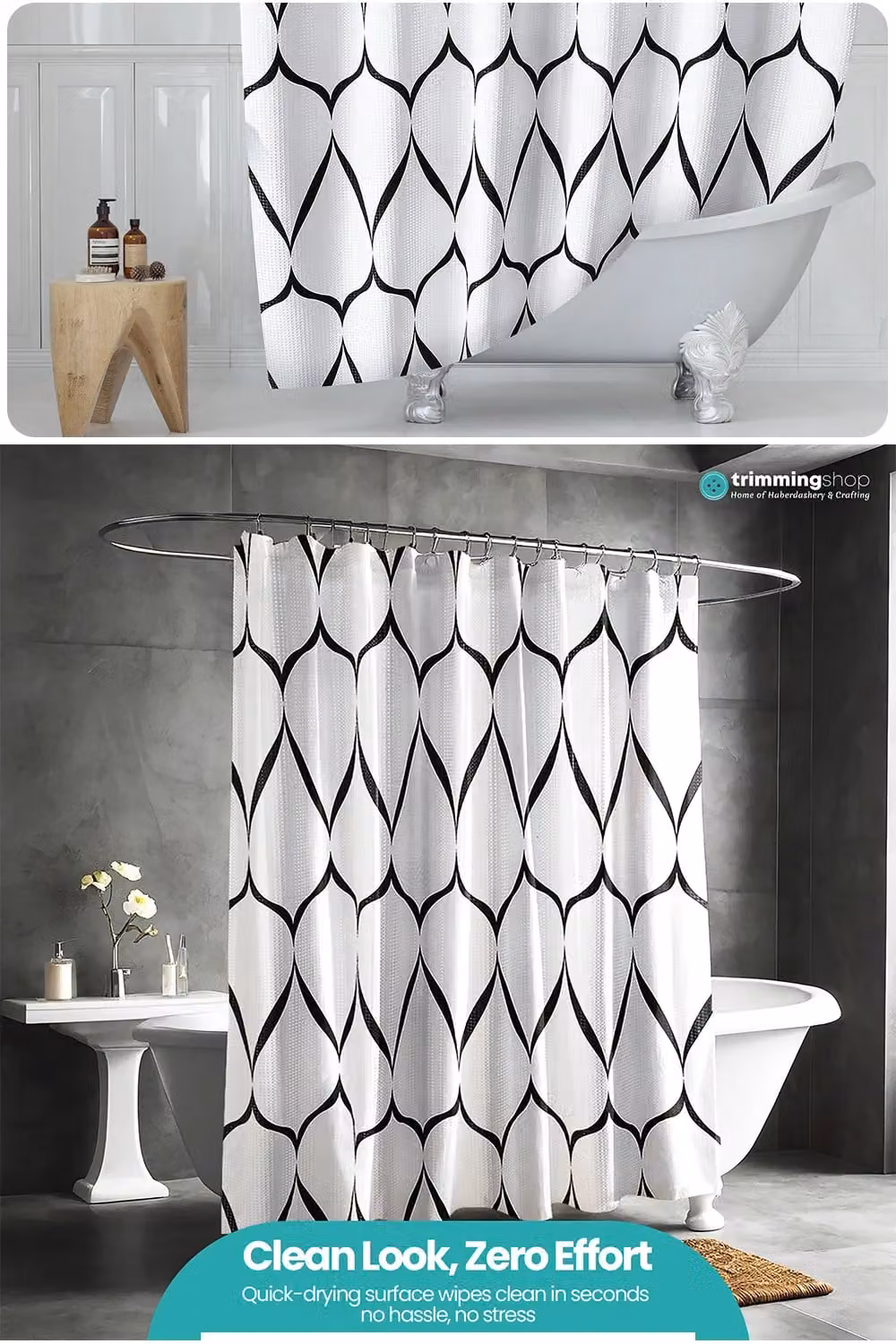 Neel Blue Lattice Design Waterproof Bathroom Shower Curtain in White with Hooks, W: 180 cm, H: 180 cm – 4