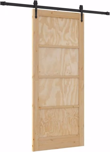 Berkfield Home Rustic Solid Pine Sliding Door with Hardware Set, Beige, W: 86 cm, H: 198.5 cm