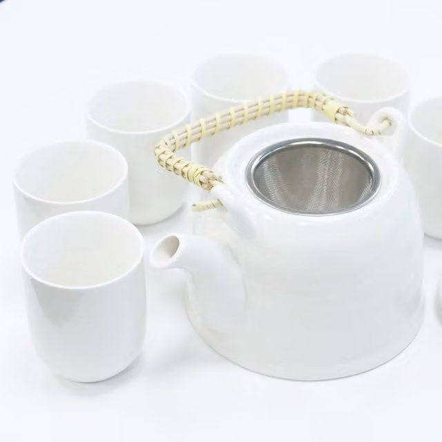 KDMD Ceramic Herbal Teapot Set with Infuser, White