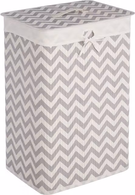 Orsina Bamboo and Wire Lidded Laundry Hamper in White and Grey