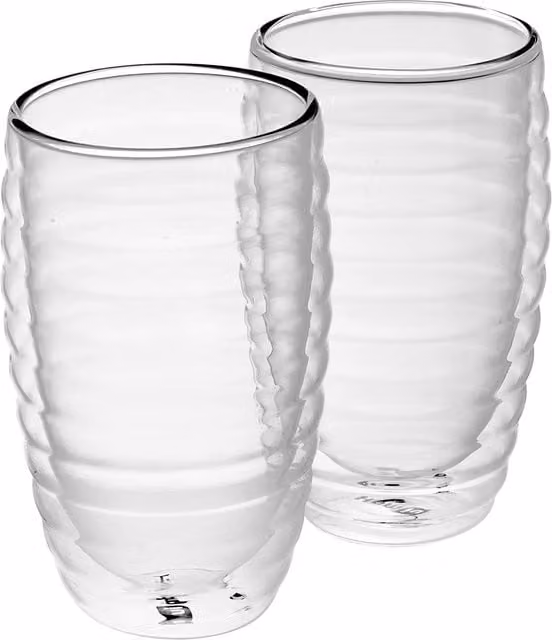 Homiu Verona Double Walled Ribbed Thermo Glass Tumbler Pack of 2, Clear