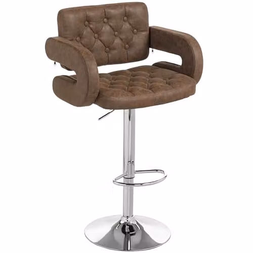 HOMCOM Brown PU Leather Swivel Bar Stool with Armrests and Adjustable Height – 1