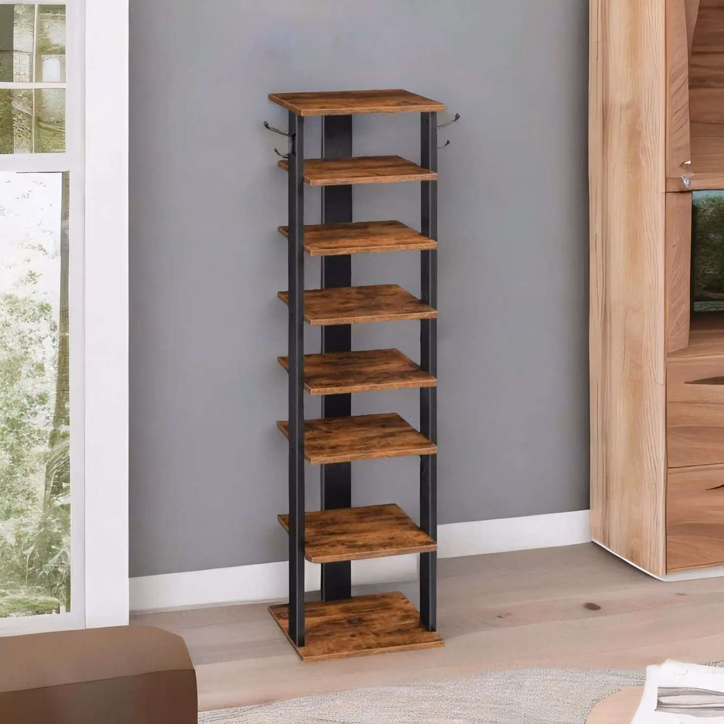 Rafaelo Mobilia 8-Tier Vertical Shoe Rack in Brown, W/D/H: 28 x 28 x 113 cm – 2