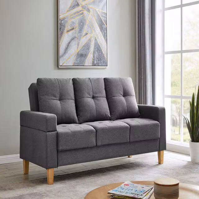 Victor 3 Seater Click-Clack Sofa Bed in Charcoal Grey Fabric with Removable Armrests