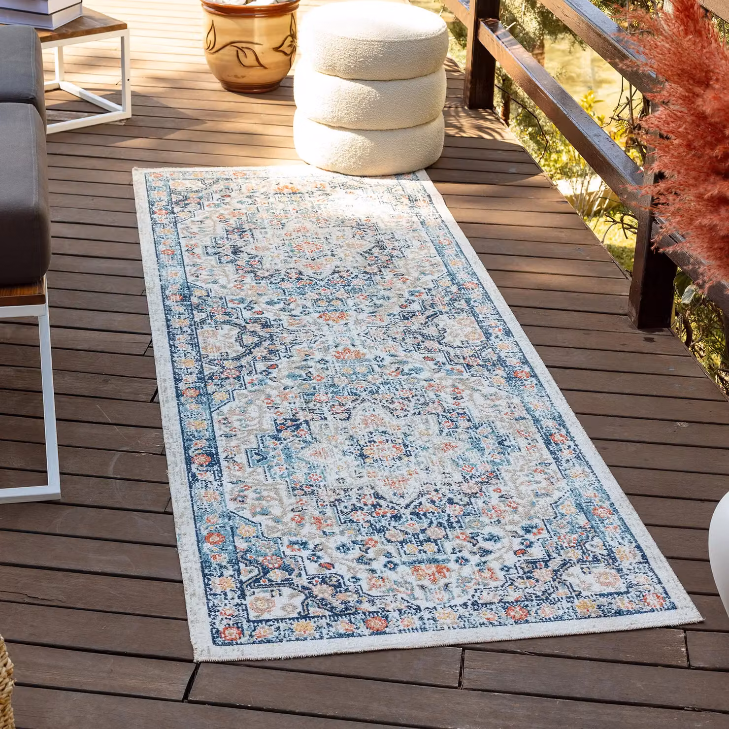 Livabliss Huntington Beach Vintage In & Outdoor Rug in Blue, Beige and Orange, W: 80 cm, L: 220 cm – 3