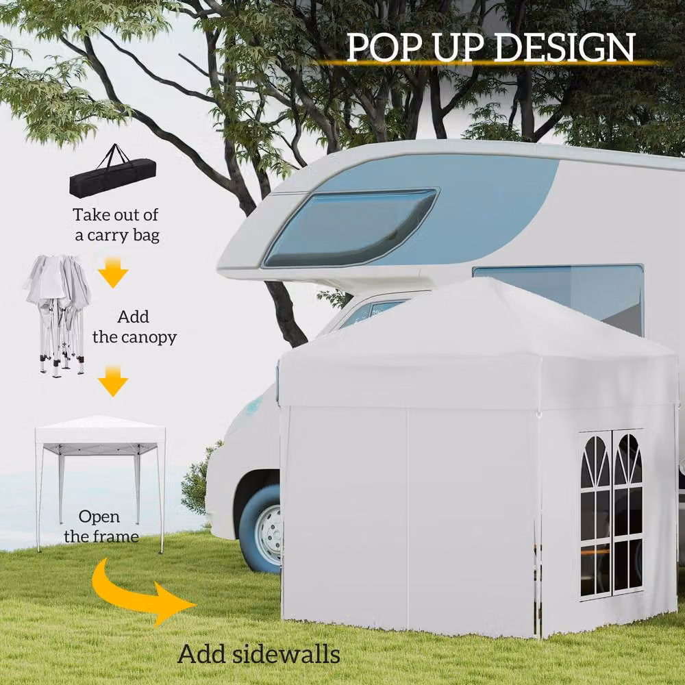 Outsunny White Pop Up Gazebo with Windows and Steel Frame, W: 200 cm, D: 200 cm, H: 240 cm – 5
