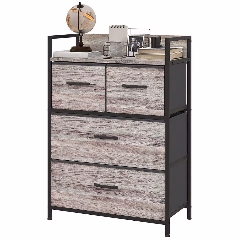 FURNOS Industrial 4 Fabric Drawer Chest Storage Unit with Shelftop, Grey – 3