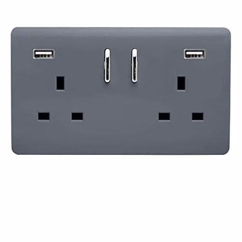 Trendi 2 Gang Flush Switched Socket in Grey – 1