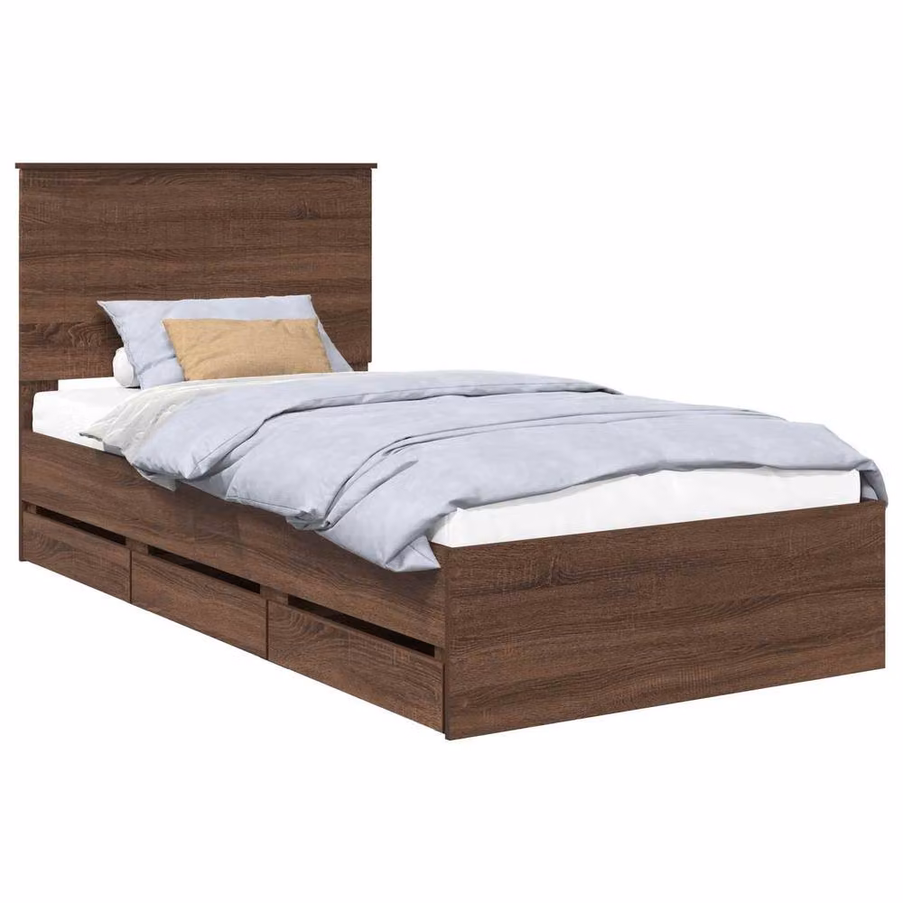 Berkfield Home Modern Bed Frame with Drawers in Brown Oak, W/D/H: 100 x 200 cm – 2