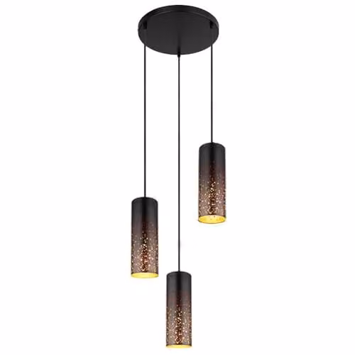 Globo Lighting Crocky Metal Pendant Light, Black and Gold, Height: 150 cm, Diameter: 34 cm, 3 x E27 – 1