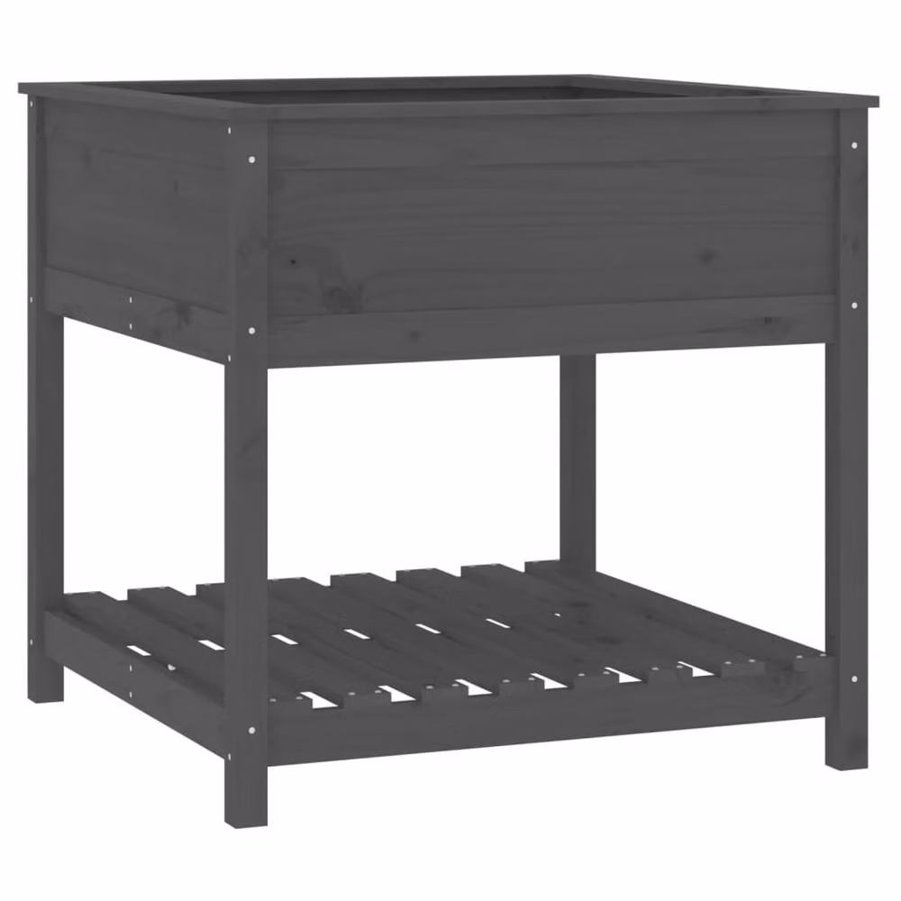 Berkfield Home Grey Solid Wood Pine Planter with Shelf, W: 82.5 cm, D: 82.5 cm, H: 81 cm – 2
