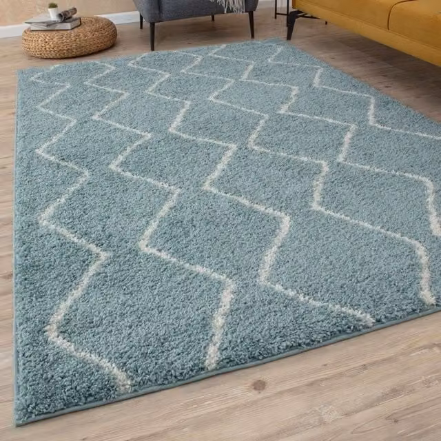 THE RUGS Moroccan Soft High Pile Shaggy Zigzag Rug in Duck Egg Blue, W: 200 cm, D: 290 cm – 1