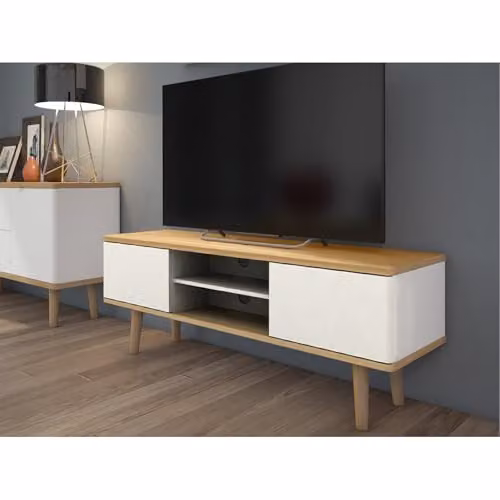Dorel Home Furnishings Scandinavian Style TV Stand in Oak White, W/D/H: 140 x 39 x 52 cm – 3