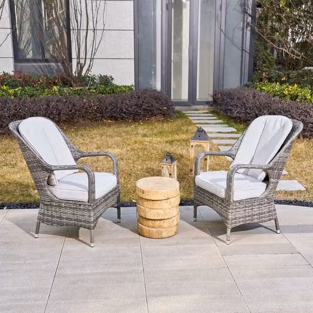 Direct Wicker 3-Piece Outdoor Garden Bistro Set with Grey Rattan Chairs and Beige Concrete Side Table