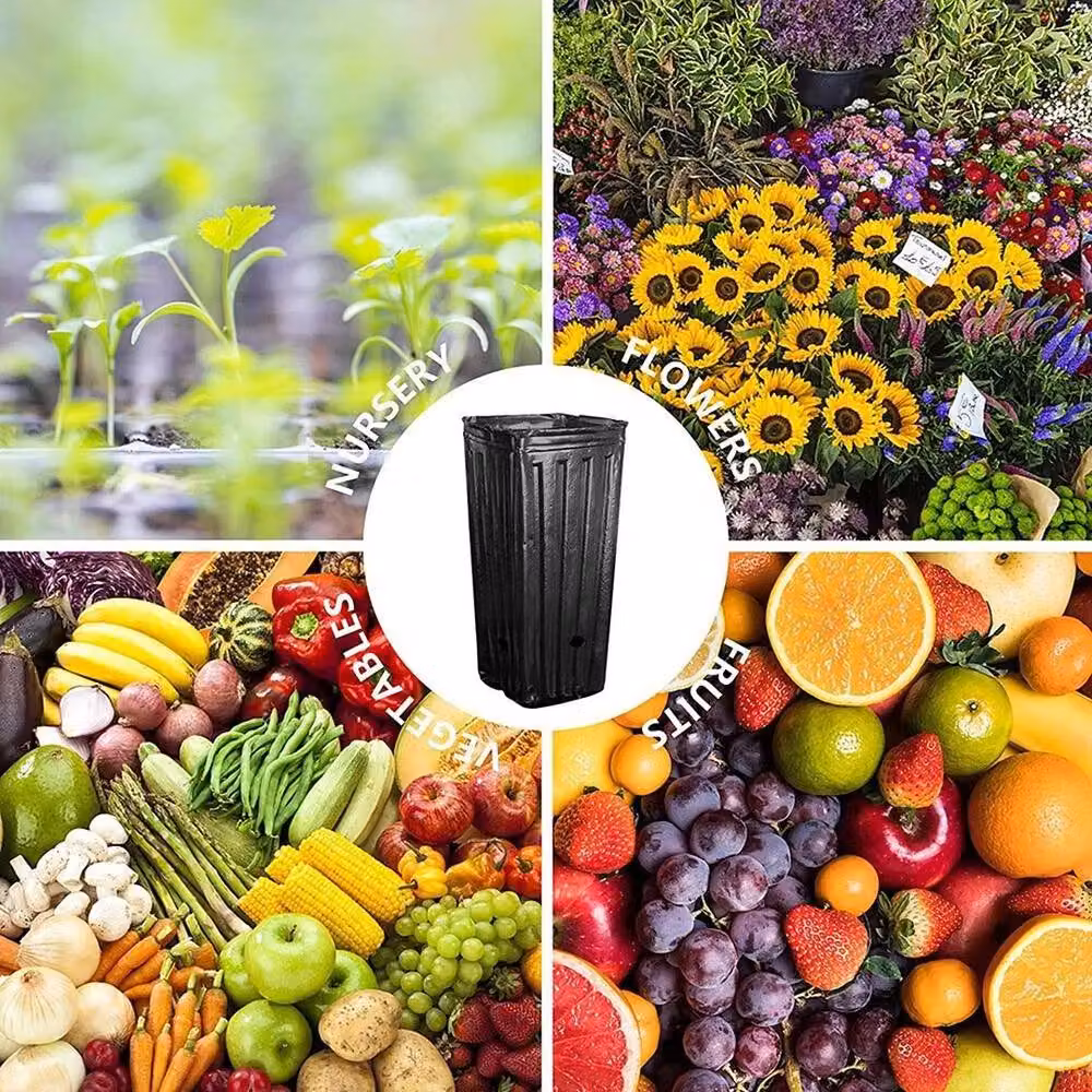 FLAVORA 20 Pack Black Plastic Deep Nursery Planter Pots for Flowers and Plants – 6
