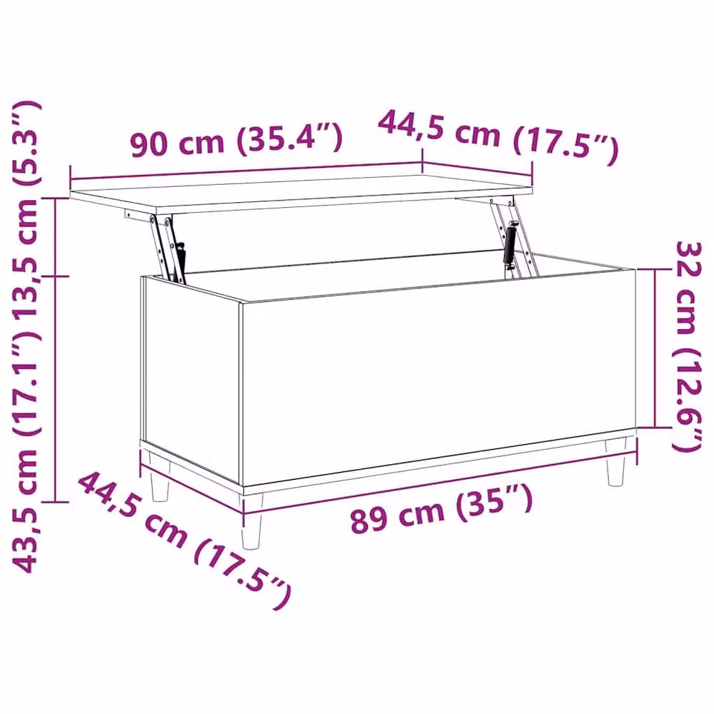 Berkfield Home Modern Rectangular Coffee Table in Grey with Lift Mechanism, W/D/H: 90 x 44.5 x 45 cm – 2