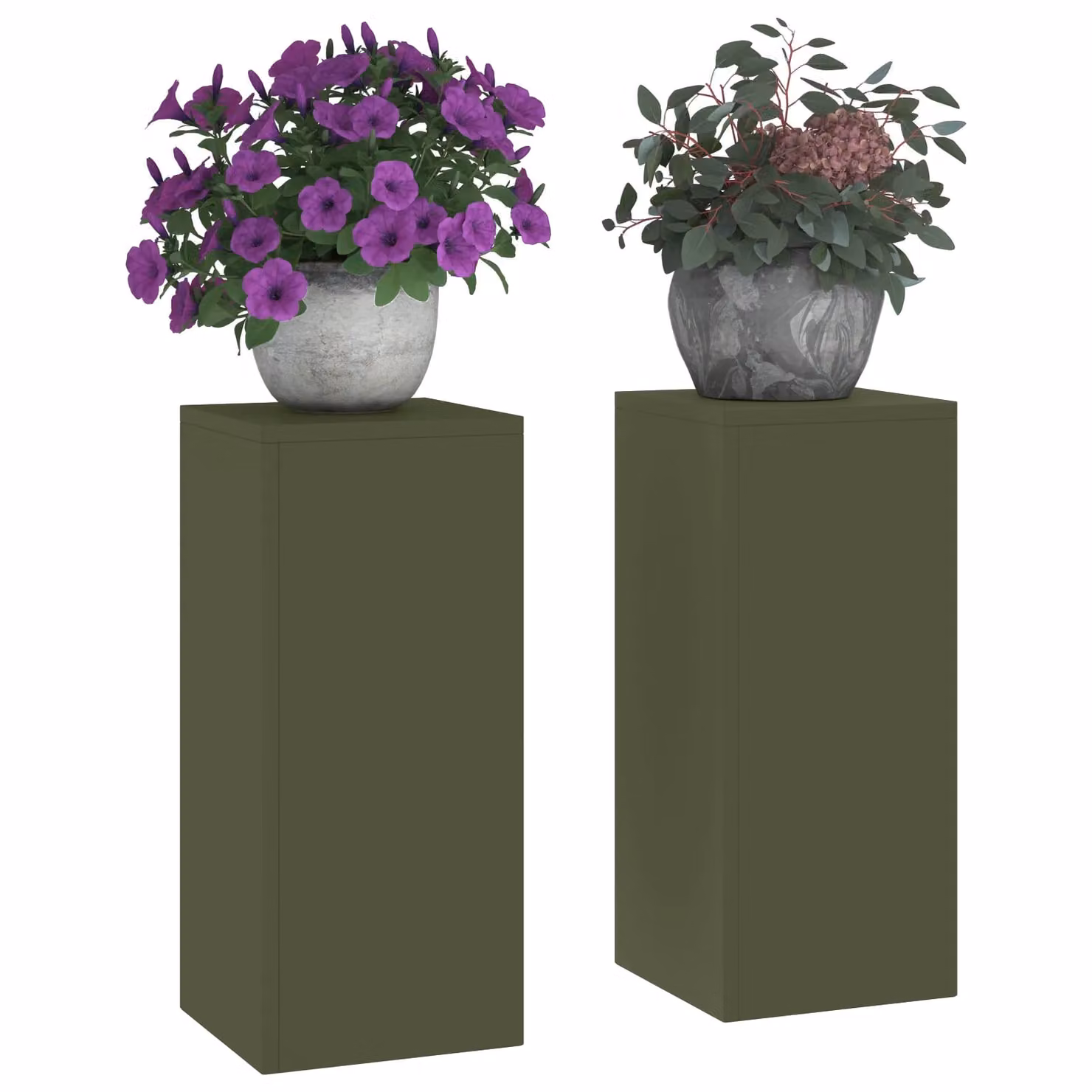 Berkfield Home Outdoor Pillar Plant Stands, 2 Piece Set, Olive Green Metal, W/D/H: 24 x 24 x 55 cm – 3