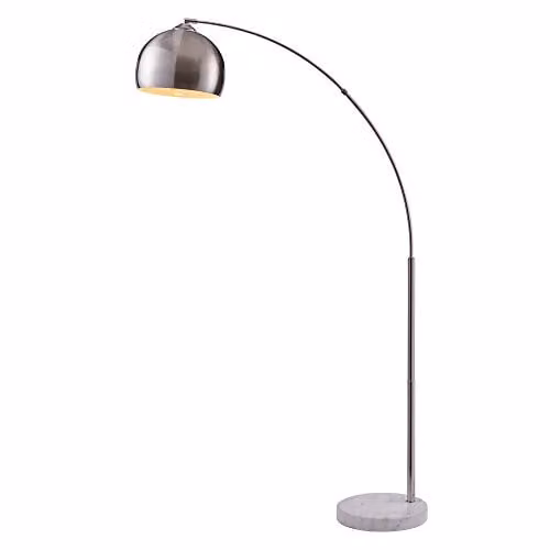 Teamson Home Arquer Arc Floor Lamp with Faux White Marble Base and Silver Nickel Bell Shade, Height: 173 cm – 1