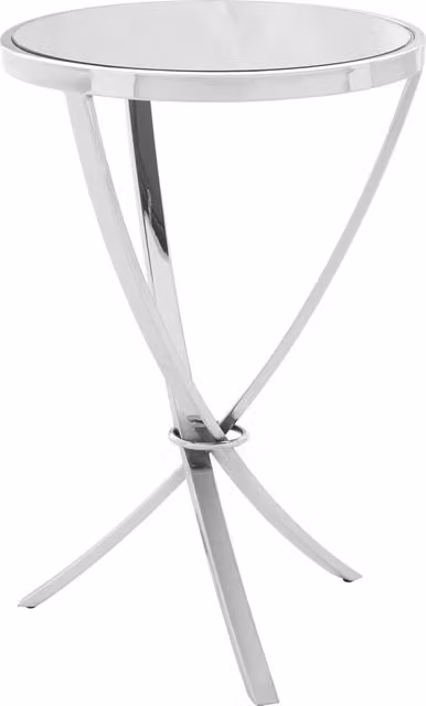 Orsina Round Side Table with Silver Chrome Finish and Glass Top, Height: 62 cm
