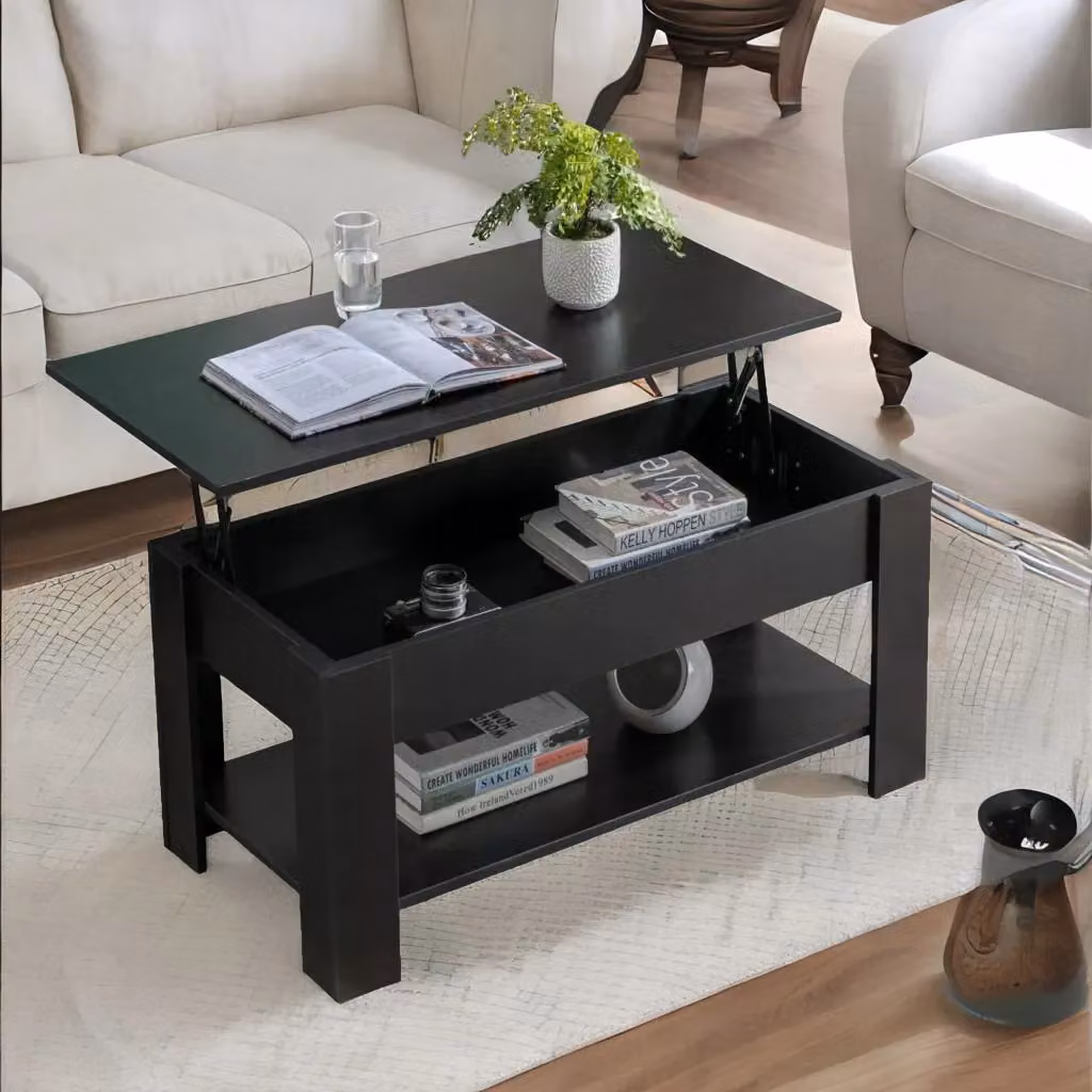 Rafaelo Mobilia Industrial Lift Top Coffee Table with Hidden Storage in Black – 3