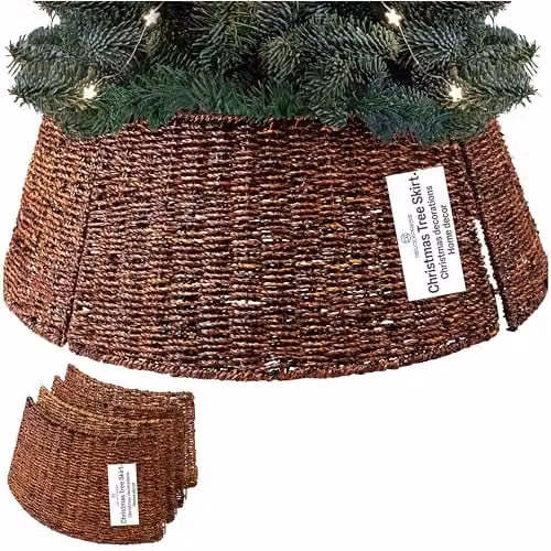 Deco Express Woven Rattan Christmas Tree Skirt, Brown, Top Diameter: 51 cm, Base Diameter: 66 cm, Height: 25 cm – 1