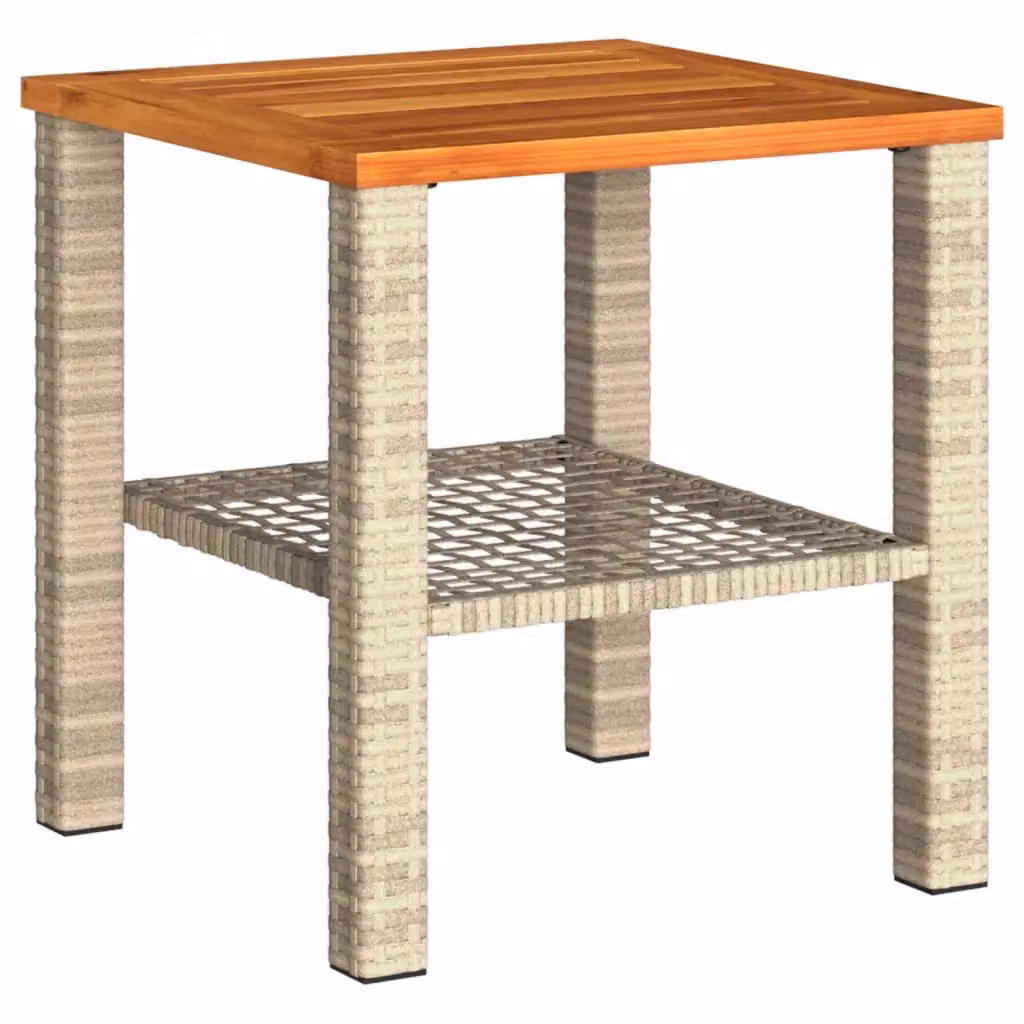 Berkfield Home Beige Poly Rattan Garden Table with Acacia Wood W/D/H: 40 x 40 x 42 cm – 2