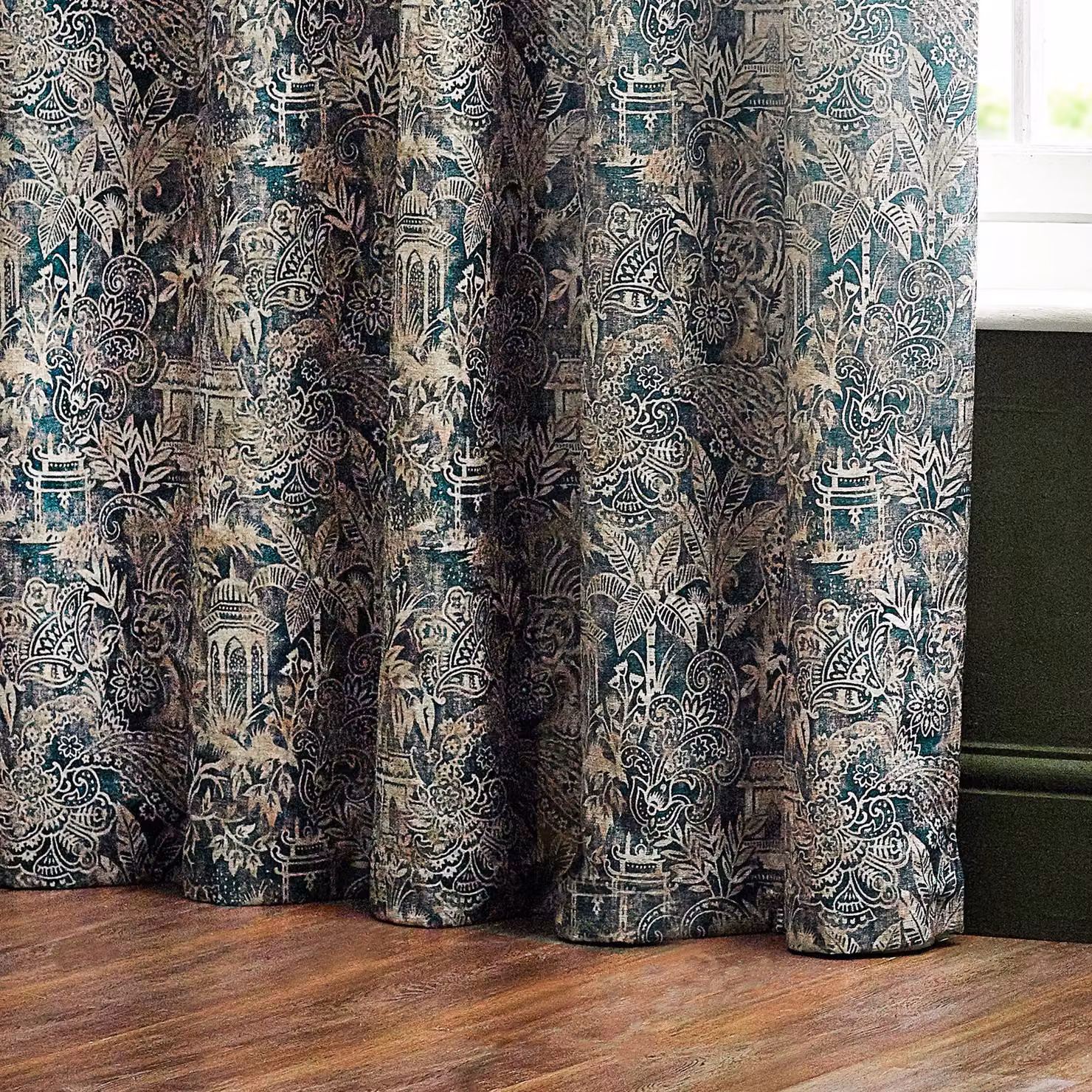 Wylder Tropics Bengal Blue Chenille Eyelet Curtains, Width: 229 cm, Drop: 137 cm – 3