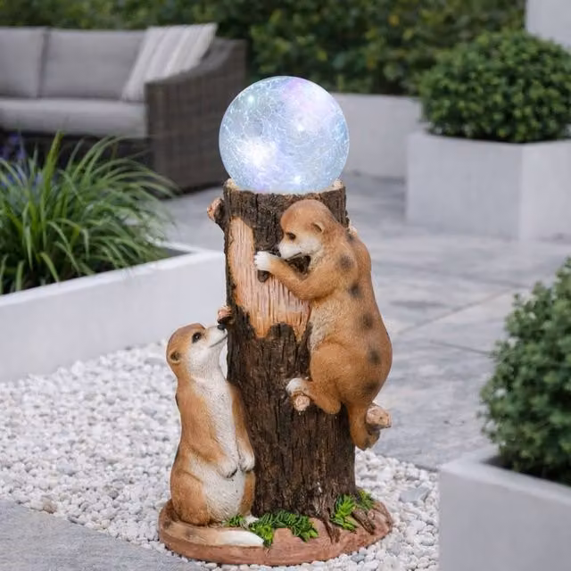 Gardenwize Solar Meerkat Crackle Ball Light with Colour Changing LED in Brown, Diameter: 35 cm